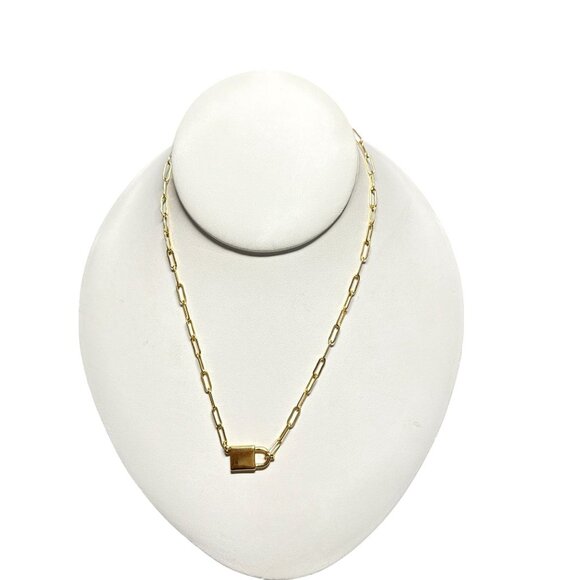 J. Crew Gold Tone Chain Necklace with Padlock Pendant Women's Fashion Jewelry - Picture 3 of 8